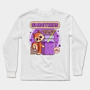 Smoothie - Cute Squirrel Love Smoothies Cartoon Kawaii Long Sleeve T-Shirt